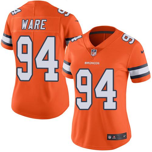 Nike Broncos #94 DeMarcus Ware Orange Women's Stitched NFL Limited Rush Jersey